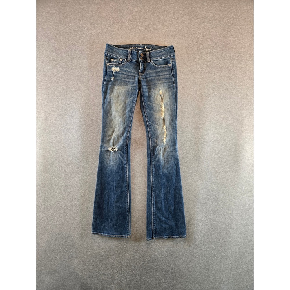 American Eagle Artist Flare Jeans Womens 00 Blue Distressed Low Rise Stretch